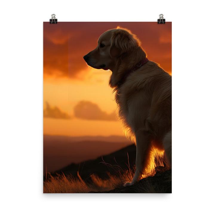 Majestic Golden Retriever at Sunset Photo paper poster - PosterfyAI.com