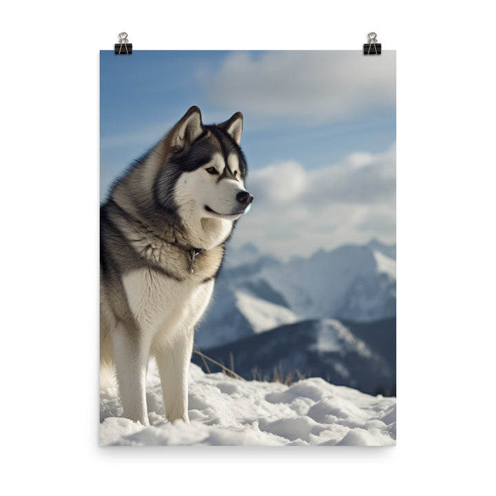 Majestic Alaskan Malamute in the Snow Photo paper poster - PosterfyAI.com