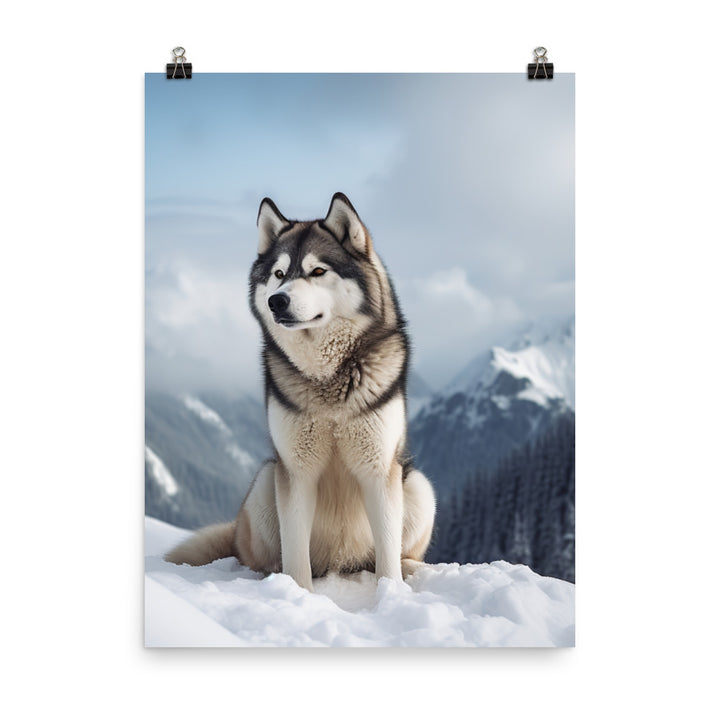 Majestic Alaskan Malamute in the Snow Photo paper poster - PosterfyAI.com
