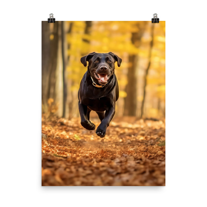 Labrador Retriever Running in the Woods Photo paper poster - PosterfyAI.com