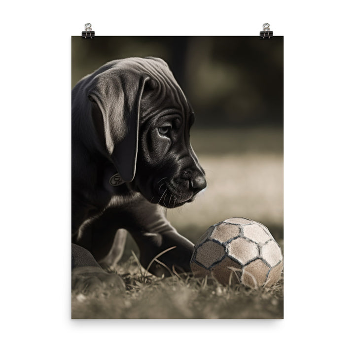 Great Dane Pup Playing with a Ball Photo paper poster - PosterfyAI.com