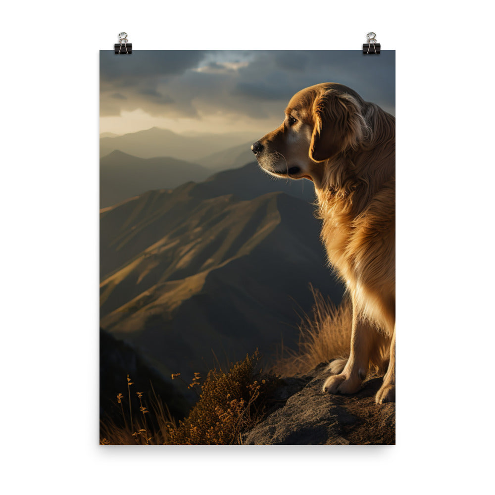 Golden Retriever in the Mountains Photo paper poster - PosterfyAI.com