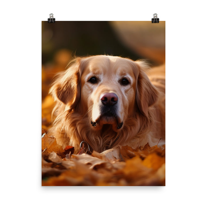 Golden Retriever in the Fall Photo paper poster - PosterfyAI.com