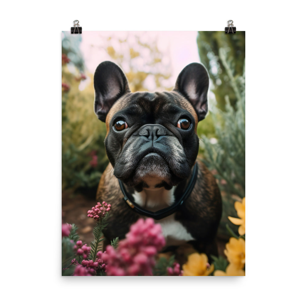 Frenchie in the garden Photo paper poster - PosterfyAI.com