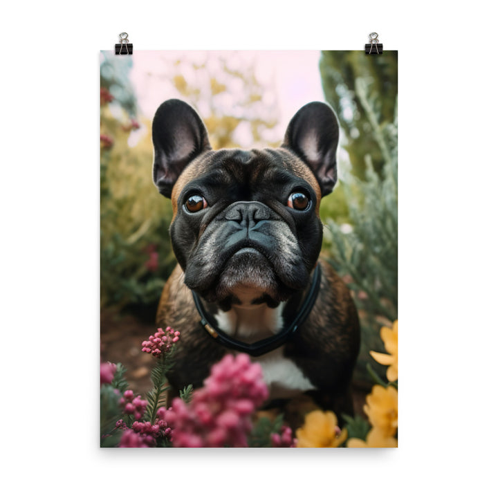 Frenchie in the garden Photo paper poster - PosterfyAI.com