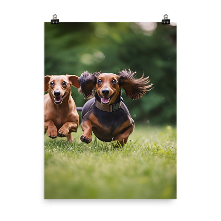 Dachshunds at Play in the Park Photo paper poster - PosterfyAI.com