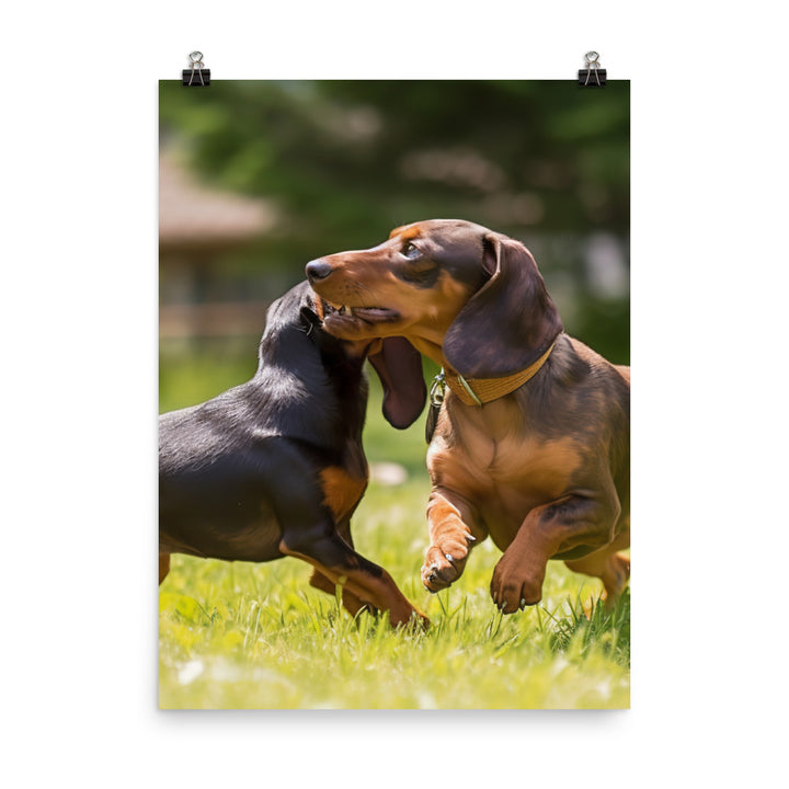 Dachshunds at Play in the Park Photo paper poster - PosterfyAI.com
