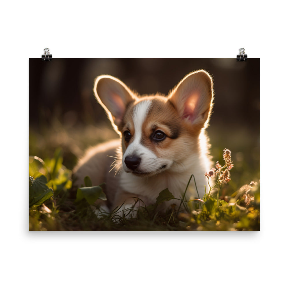 Welsh Corgi Puppy Playing photo paper poster - Posterfy.AI