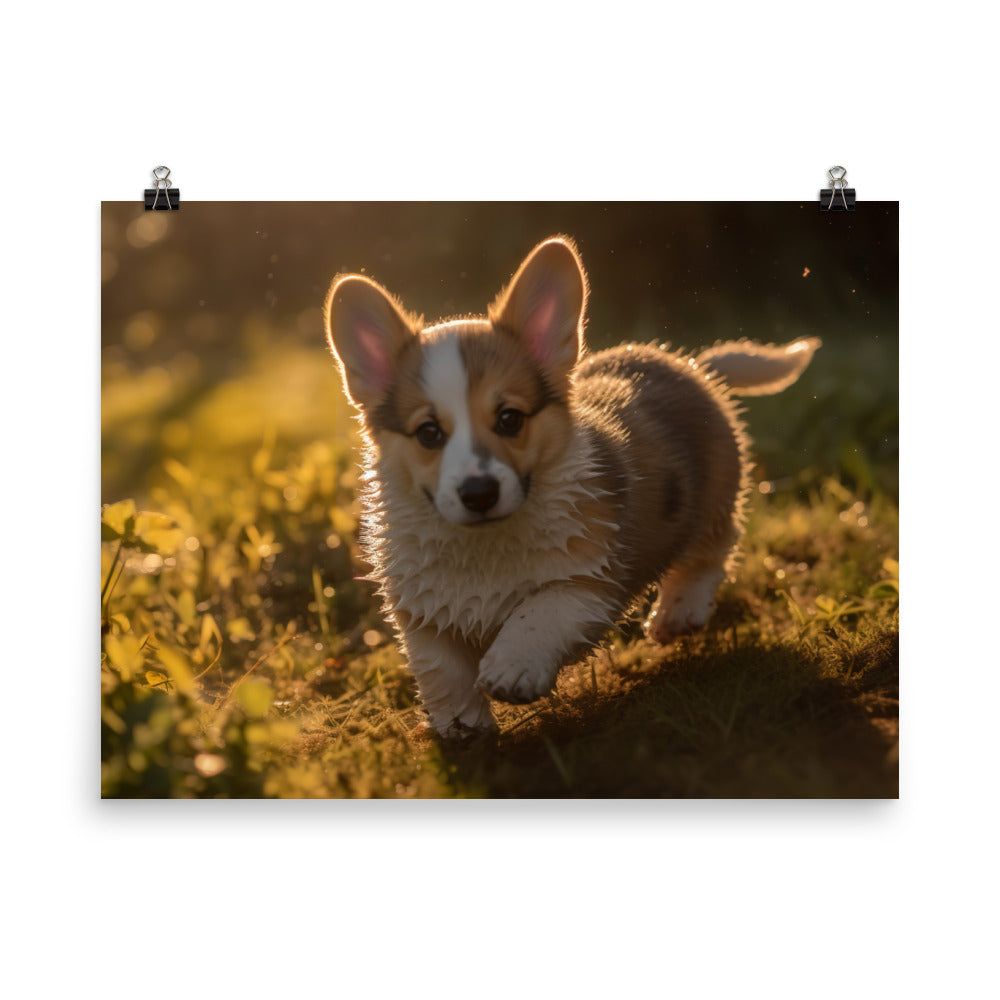 Welsh Corgi Puppy Playing photo paper poster - Posterfy.AI