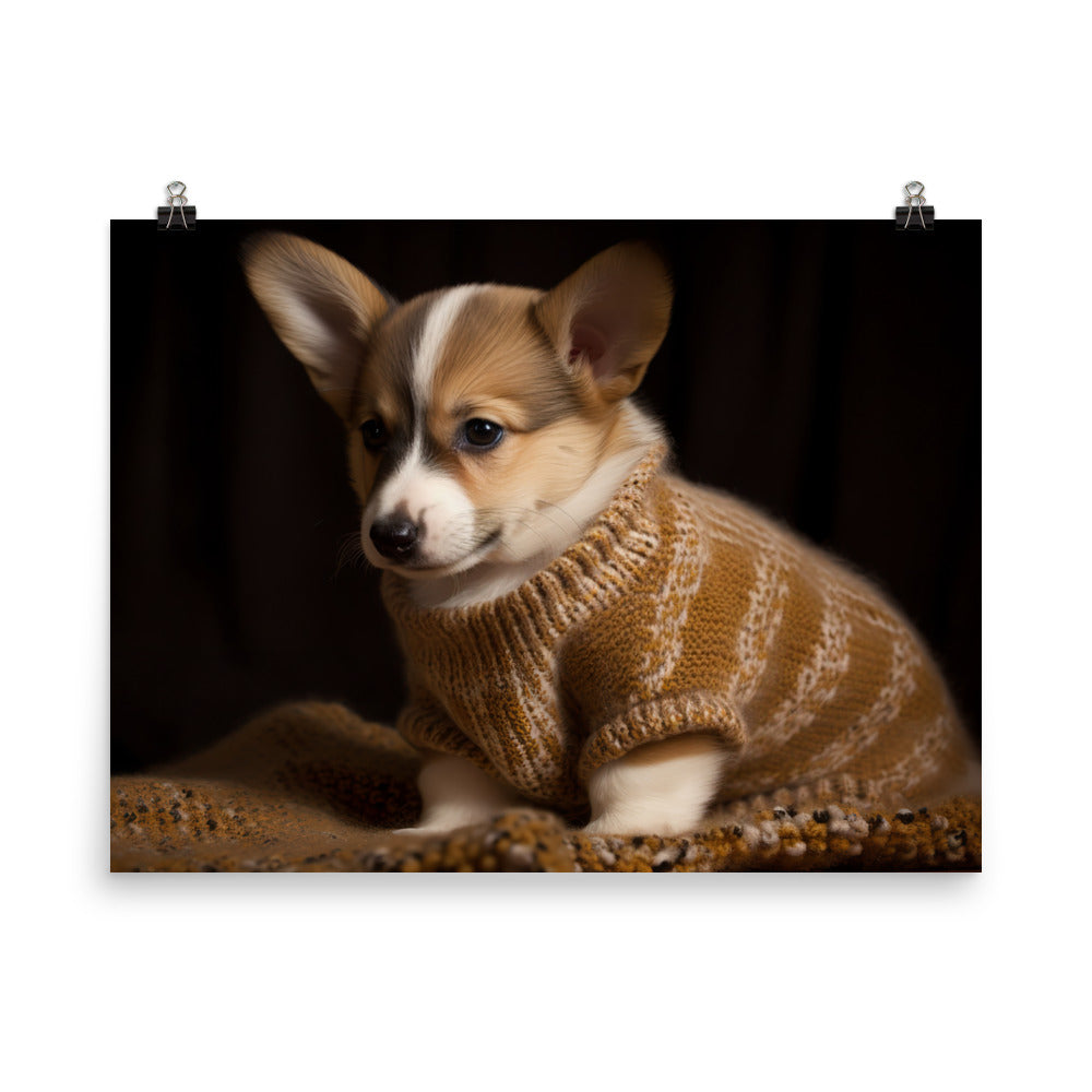 Welsh Corgi Pup in a Sweater photo paper poster - Posterfy.AI