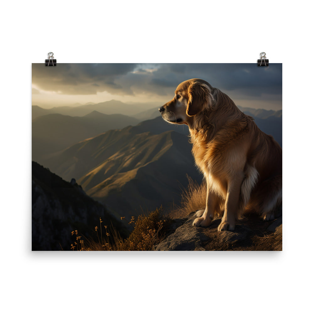 Golden Retriever in the Mountains photo paper poster - Posterfy.AI