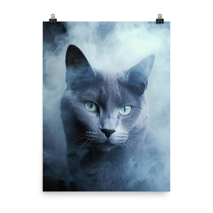 Mysterious World of Russian Blue Cat Photo paper poster - PosterfyAI.com