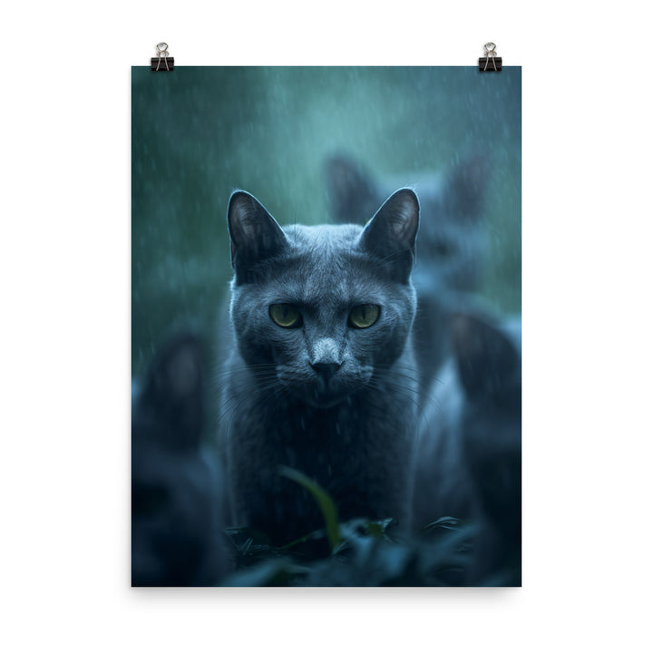Mysterious World of Russian Blue Cat Photo paper poster - PosterfyAI.com