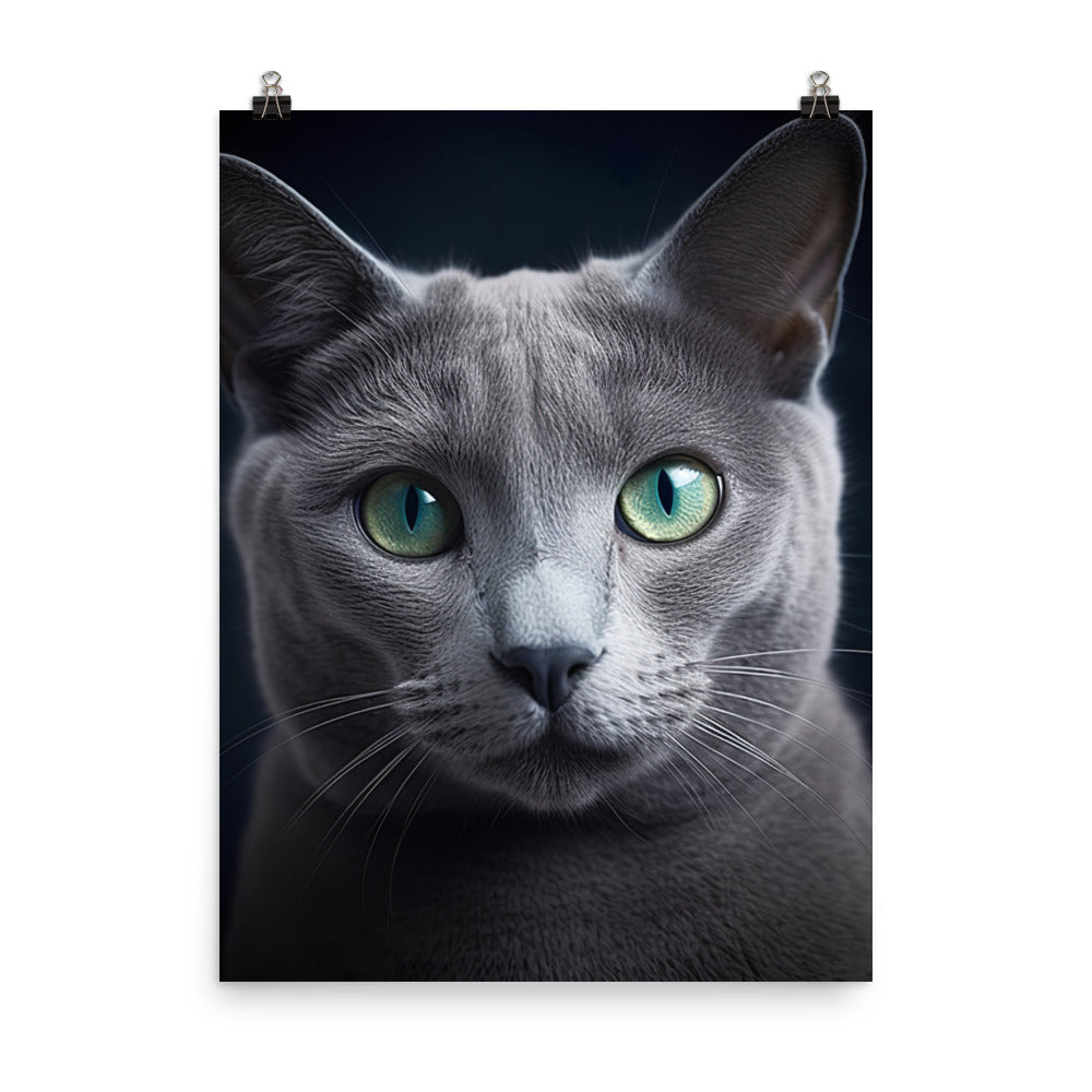 Beauty of Russian Blue Cat Photo paper poster - PosterfyAI.com