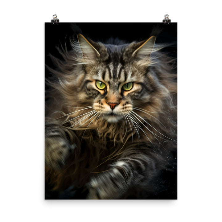 Playful Maine Coon in Action Photo paper poster - PosterfyAI.com