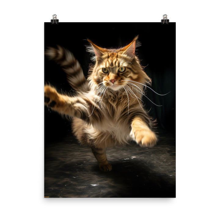 Playful Maine Coon in Action Photo paper poster - PosterfyAI.com