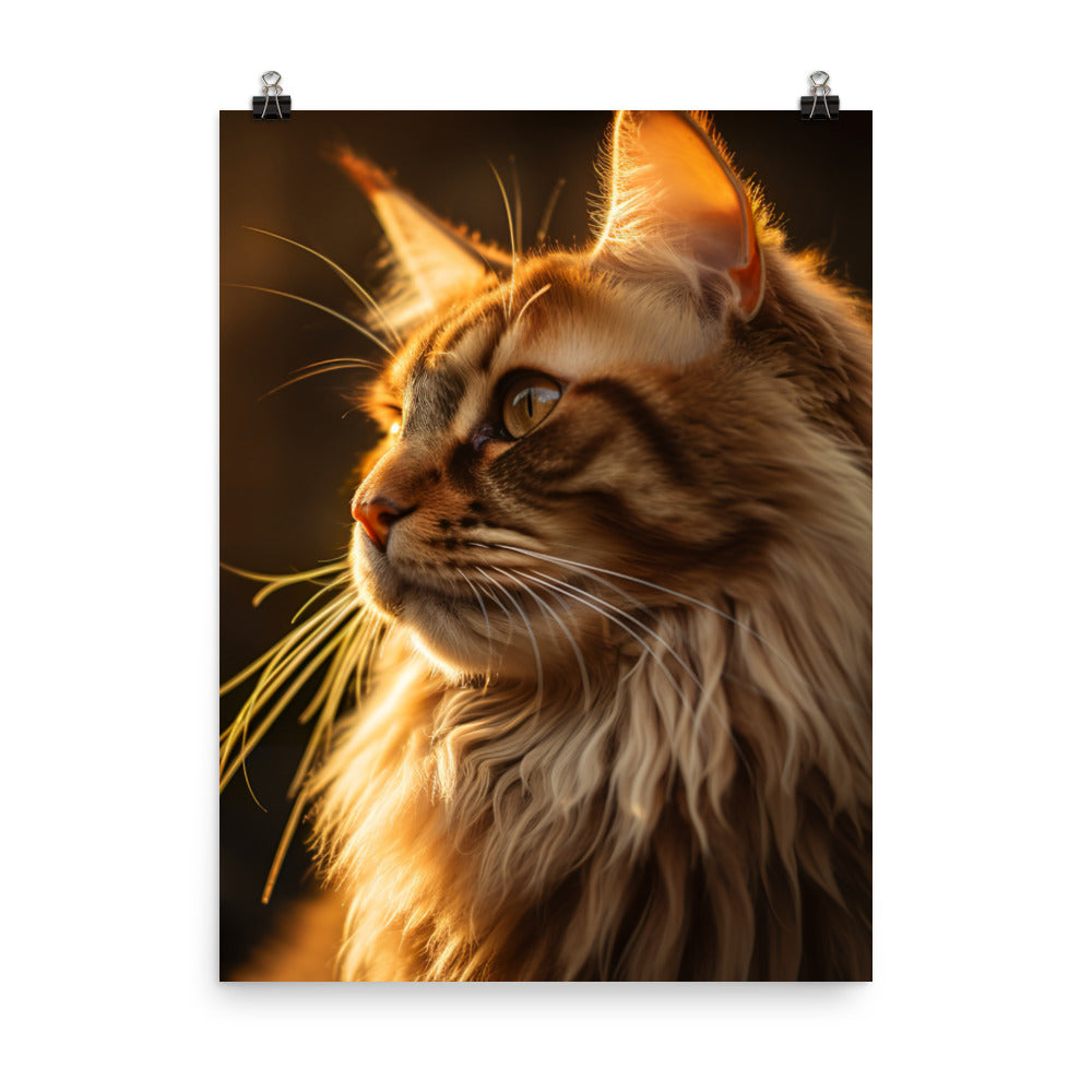 Maine Coon Elegance in Golden Hour Photo paper poster - PosterfyAI.com