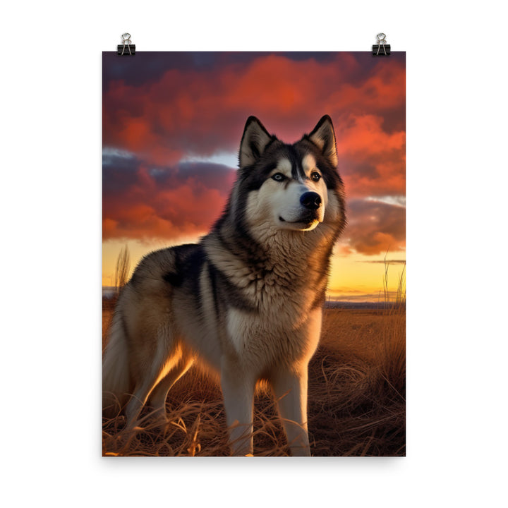 Alaskan Malamute at Sunset Photo paper poster - PosterfyAI.com