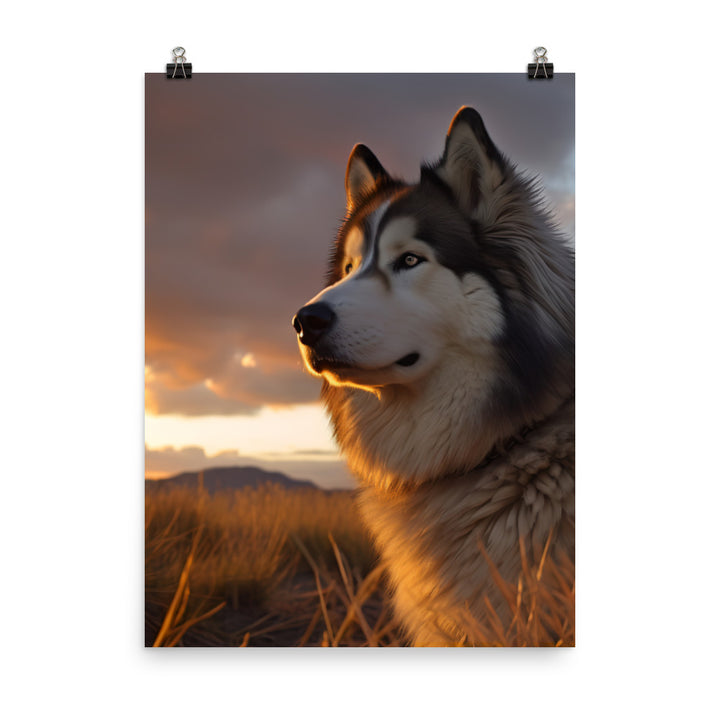 Alaskan Malamute at Sunset Photo paper poster - PosterfyAI.com