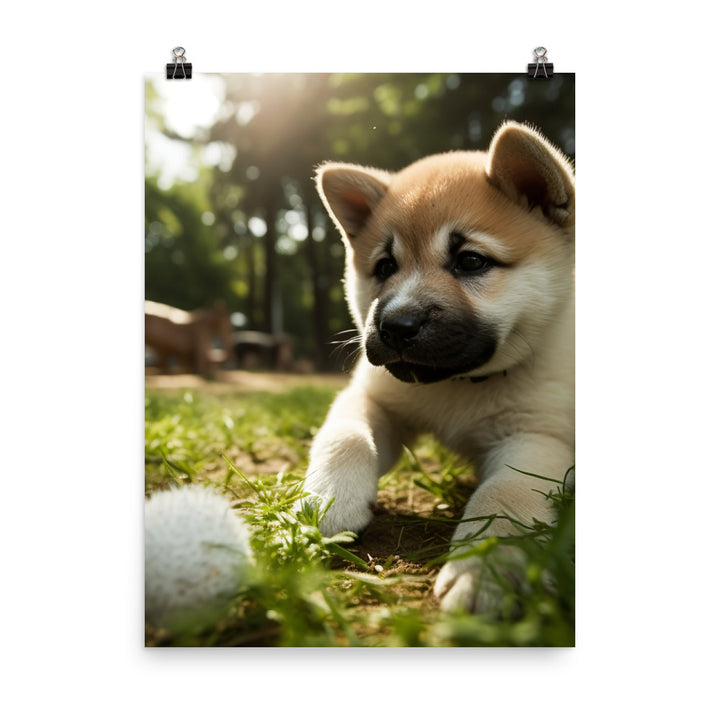 Akita Pup Playtime in the Park Photo paper poster - PosterfyAI.com