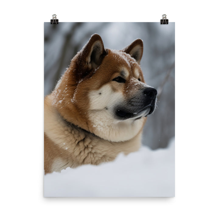 Akita in the Snow Photo paper poster - PosterfyAI.com