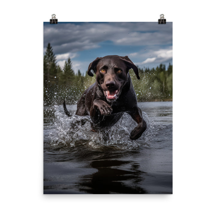 A Labrador Retriever jumping into a lake Photo paper poster - PosterfyAI.com