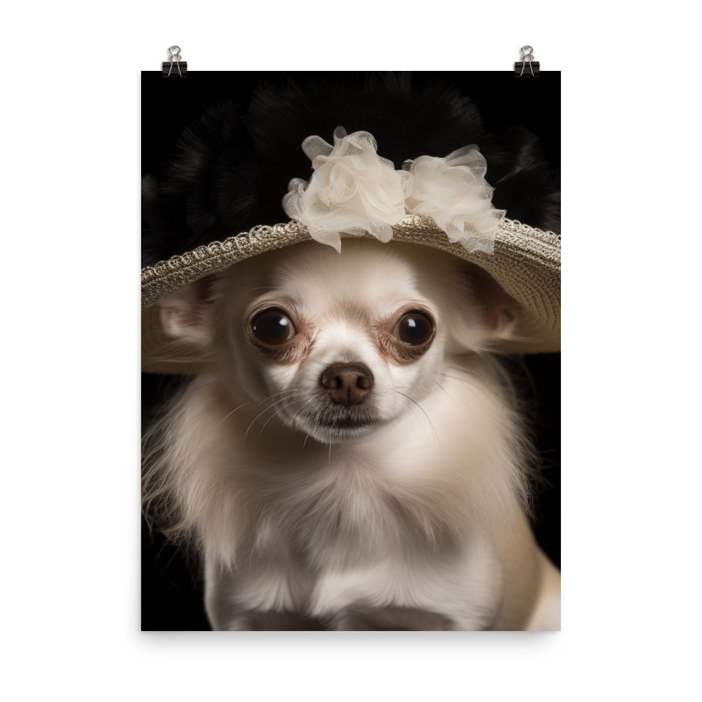 A Chihuahua posing with a boa and hat Photo paper poster - PosterfyAI.com