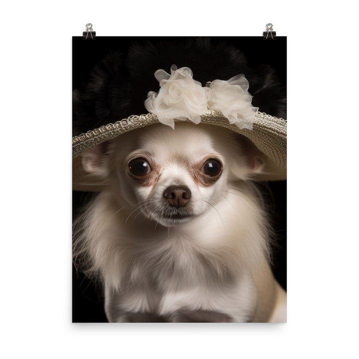 A Chihuahua posing with a boa and hat Photo paper poster - PosterfyAI.com