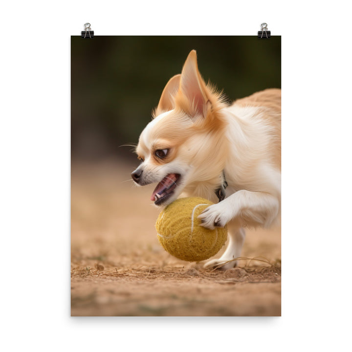 A Chihuahua playing with a ball Photo paper poster - PosterfyAI.com