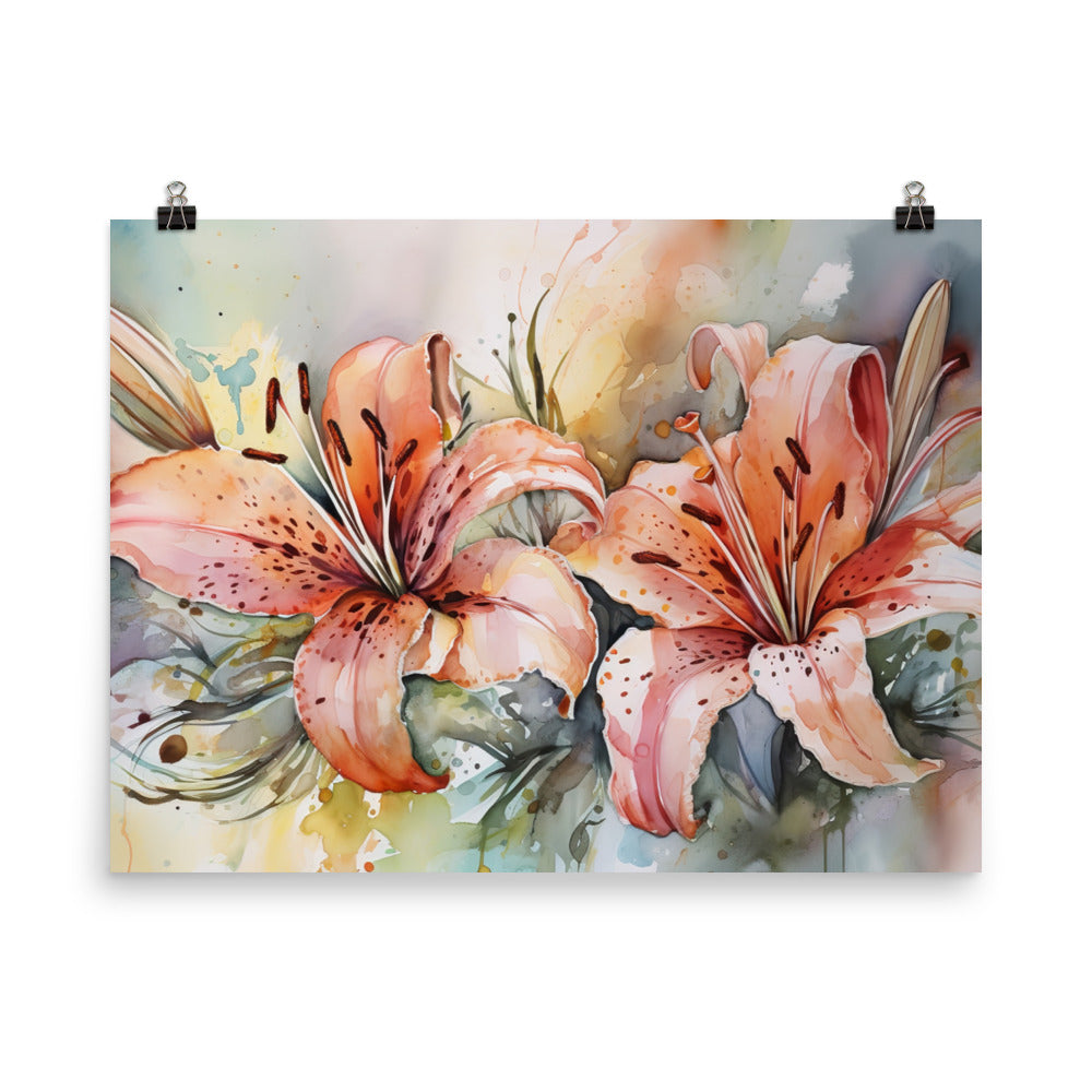 Watercolor Lilies in Bloom photo paper poster - Posterfy.AI