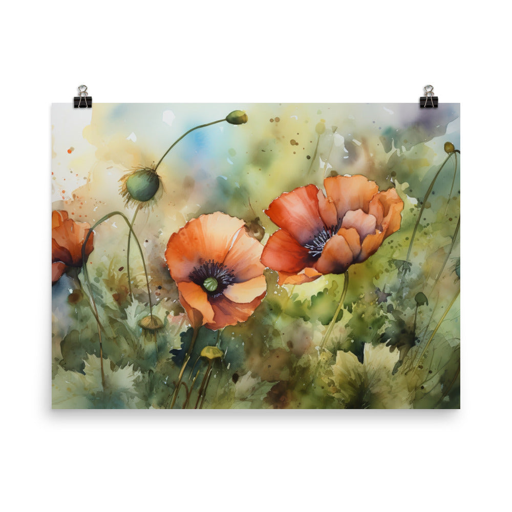 Poppies in Watercolor photo paper poster - Posterfy.AI