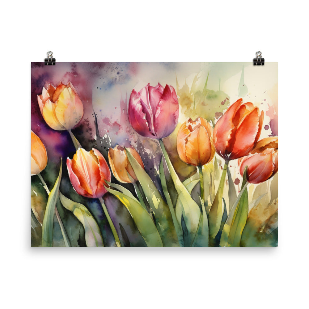 Watercolor Ode to Tulips photo paper poster - Posterfy.AI