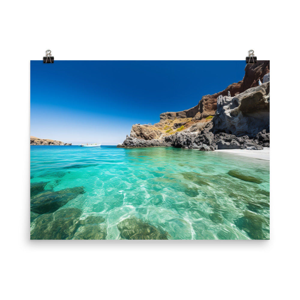 Turquoise Bliss at Santorini Beaches photo paper poster - Posterfy.AI