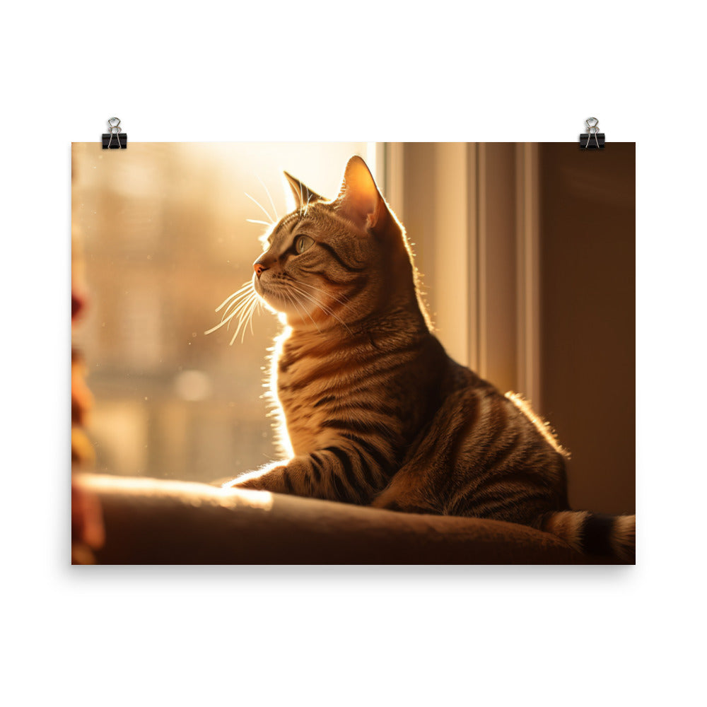 American Shorthair Cat Bathed in Warm photo paper poster - Posterfy.AI