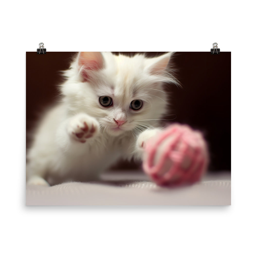 Playful Turkish Angora Kitten photo paper poster - Posterfy.AI