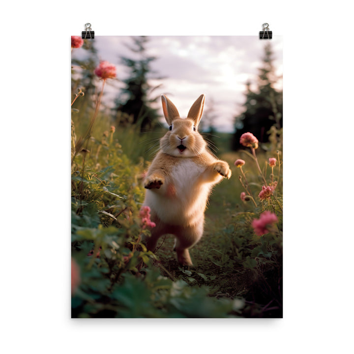 Rhinelander Bunny Enjoying a Playful Hop Photo paper poster - PosterfyAI.com
