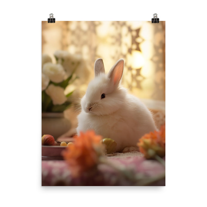 Dwarf Hotot Bunny in a Cozy Setting Photo paper poster - PosterfyAI.com