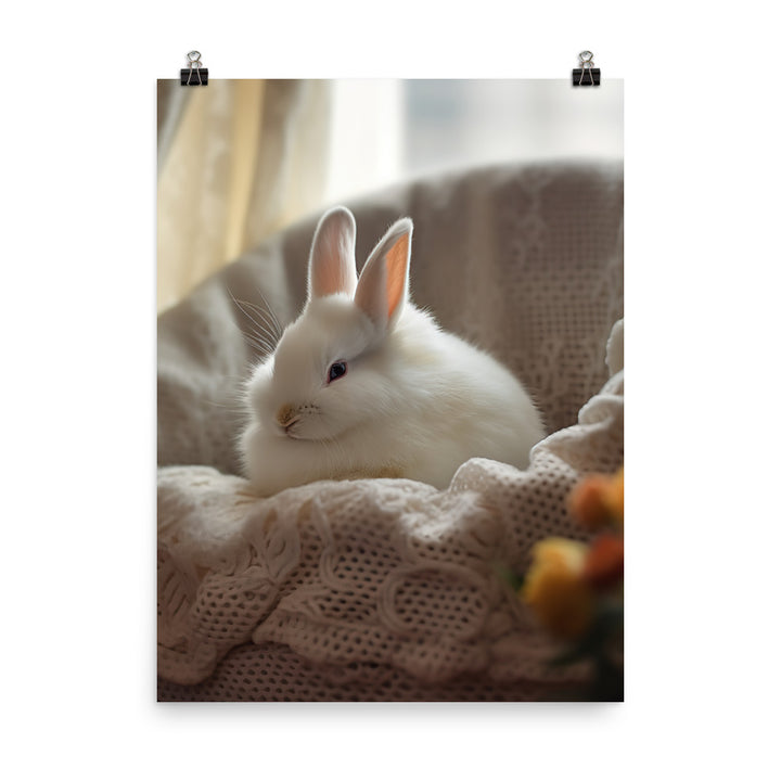 Dwarf Hotot Bunny in a Cozy Setting Photo paper poster - PosterfyAI.com