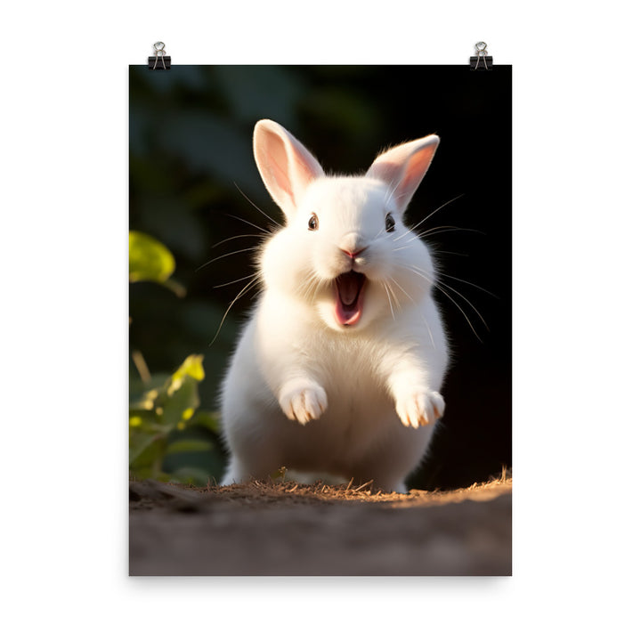 Dwarf Hotot Bunny Enjoying a Playful Hop Photo paper poster - PosterfyAI.com