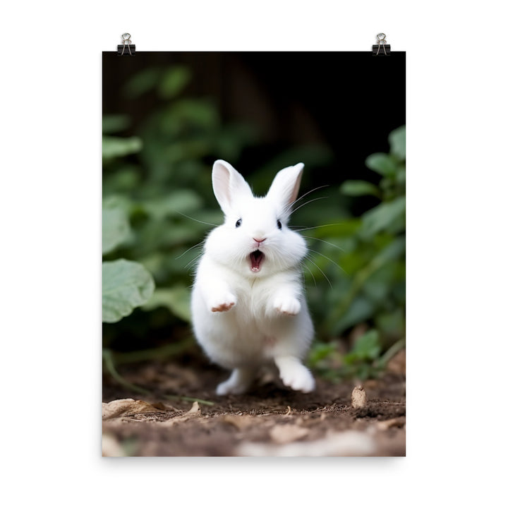 Dwarf Hotot Bunny Enjoying a Playful Hop Photo paper poster - PosterfyAI.com
