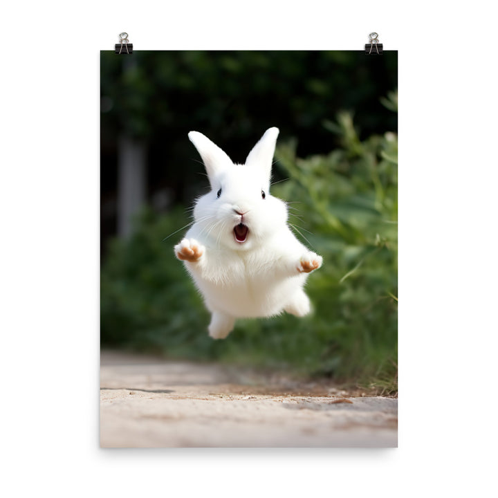 Dwarf Hotot Bunny Enjoying a Playful Hop Photo paper poster - PosterfyAI.com