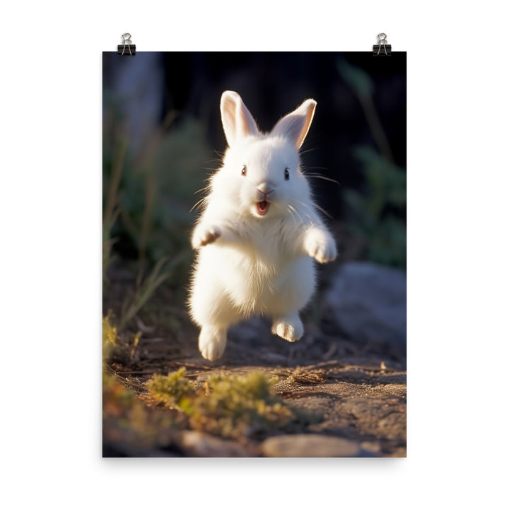 Dwarf Hotot Bunny Enjoying a Playful Hop Photo paper poster - PosterfyAI.com