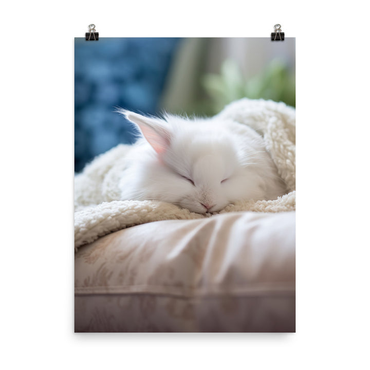 Satin Angora Bunny in a Cozy Setting Photo paper poster - PosterfyAI.com