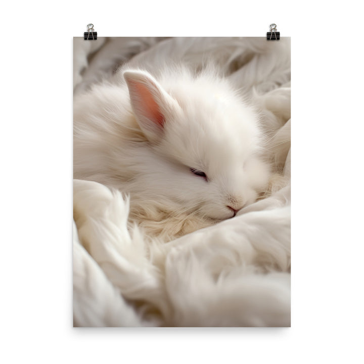 Satin Angora Bunny in a Cozy Setting Photo paper poster - PosterfyAI.com