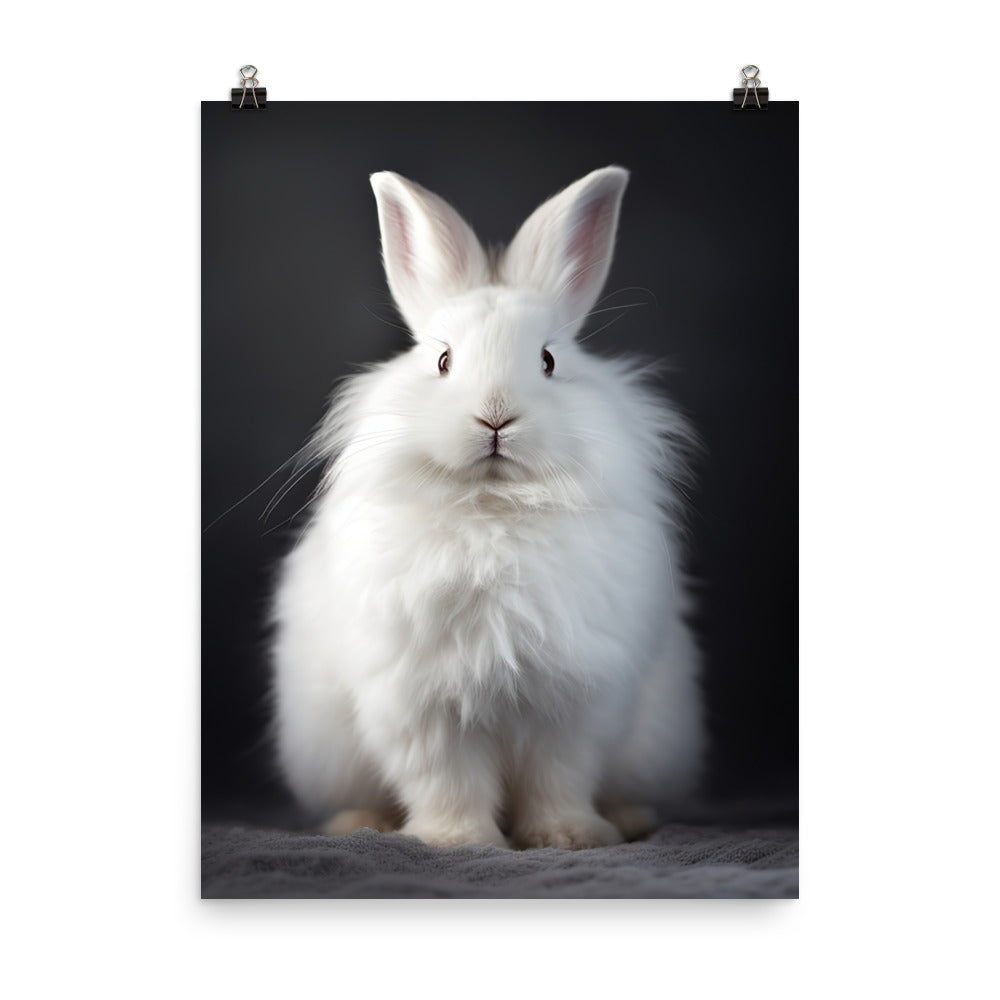Satin Angora Bunny in a Cozy Setting Photo paper poster - PosterfyAI.com