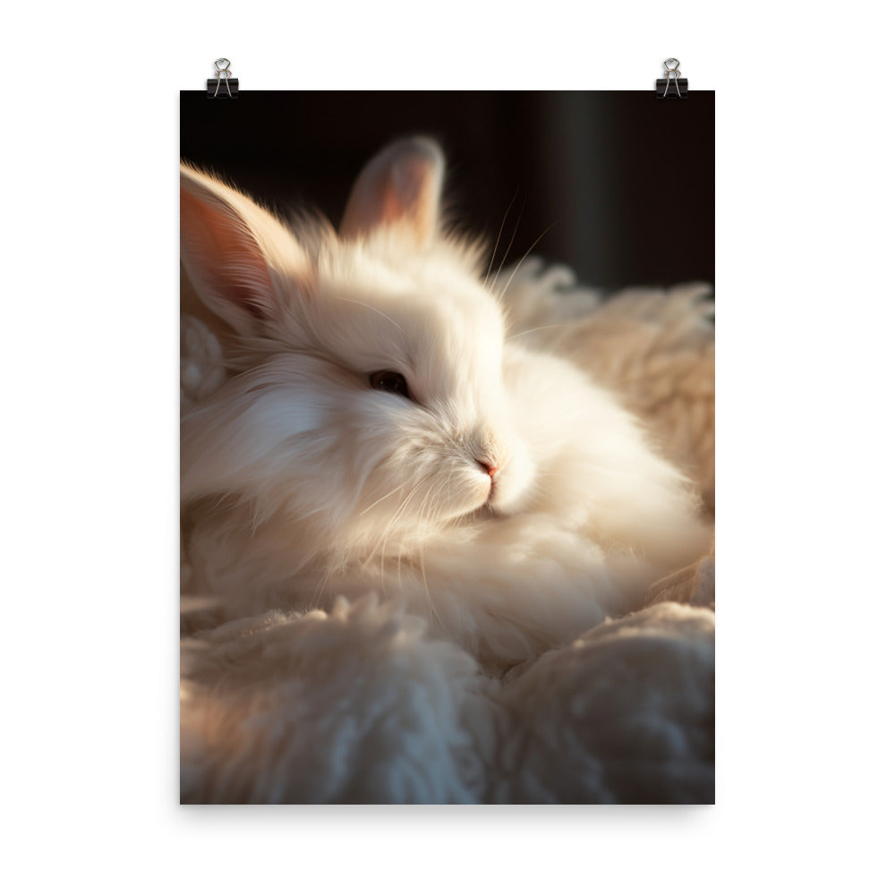 Satin Angora Bunny Enjoying a Playful Hop Photo paper poster - PosterfyAI.com
