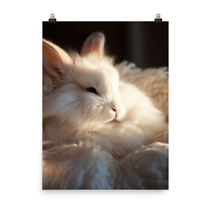 Satin Angora Bunny Enjoying a Playful Hop Photo paper poster - PosterfyAI.com