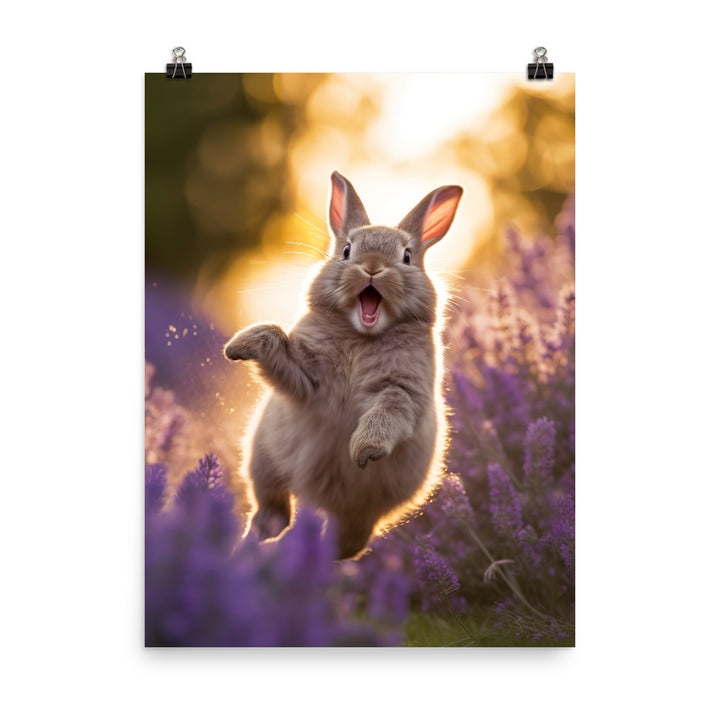 Lilac Bunny Enjoying a Playful Hop Photo paper poster - PosterfyAI.com