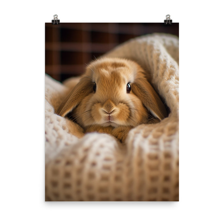 Mini Lop Bunny in a Cozy Setting Photo paper poster - PosterfyAI.com