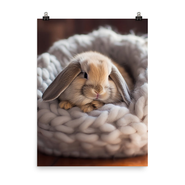 Mini Lop Bunny in a Cozy Setting Photo paper poster - PosterfyAI.com